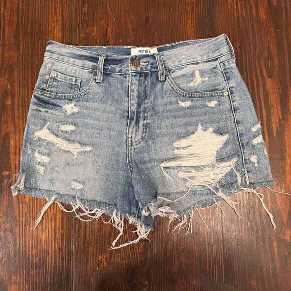Pistola Nova Relaxed High Rise Cut Off Sante Fey Frayed Size 27 Denim Shorts - Picture 4 of 16